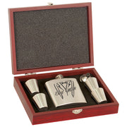 Stainless Steel Flask Set with Wood Presentation Box/ Includes Flask, 4 Shot Glasses & Funnel