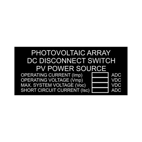 1.5x3.5 Photovoltaic Array DC Disconnect Switch PV Power Source with Values, Black Boxes- Black background, white letters