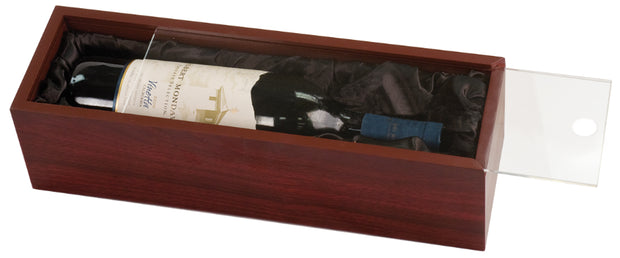 Rosewood Finish Wine Box with Engraved Clear Acrylic Lid