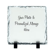 Photo Slate Rock Plaque- 7.5" x 7.5"  - Custom Chiseled Edge Slate Using Your Photograph and Verbiage