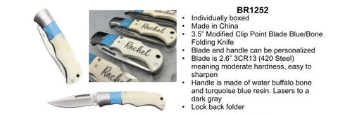 3 1/2" Blue/Bone Folding Knife