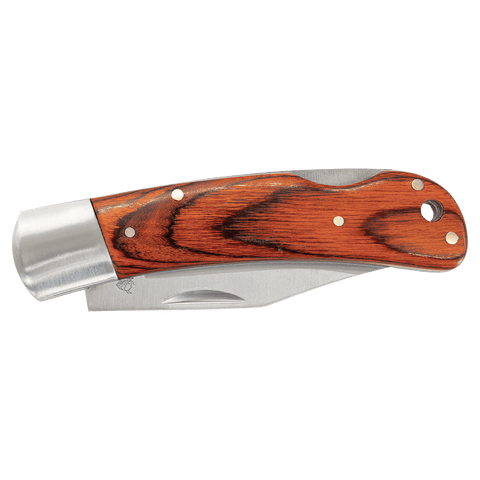 4" Wood Folding Knife with Leather Sheath