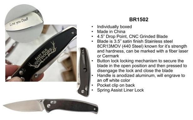 4 1/2" Black Button Lock Folding Knife with Clip