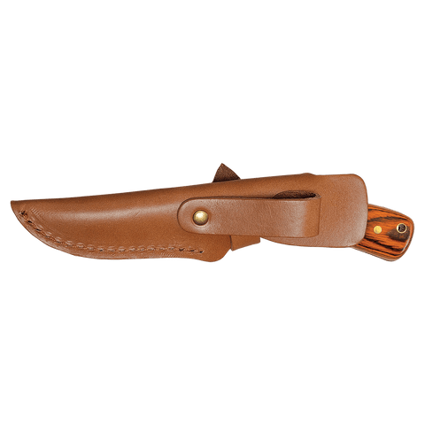 7 3/4" Fixed Blade Wood Knife with Leather Sheath