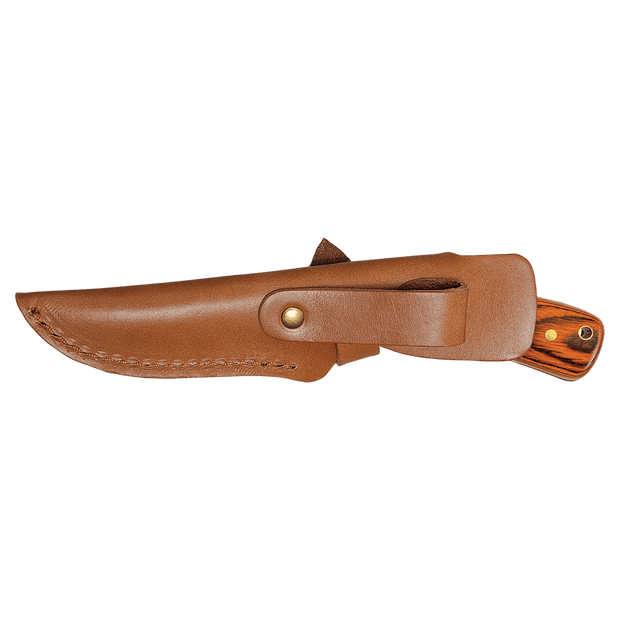 7 3/4" Fixed Blade Wood Knife with Leather Sheath