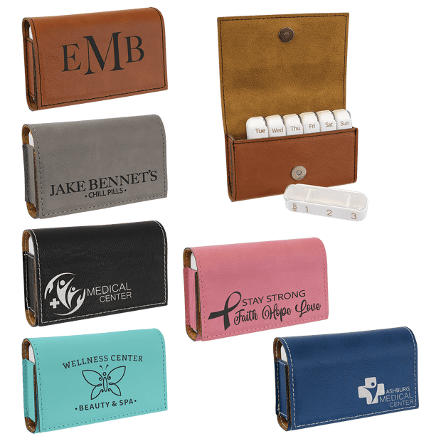 Happy Pills Engraved Leatherette Pill Box 4 3/4" x 3 1/8"