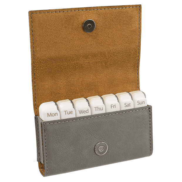 Happy Pills Engraved Leatherette Pill Box 4 3/4" x 3 1/8"