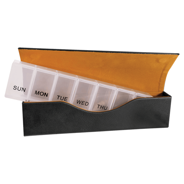 9 3/4" x 2 1/2"  Engraved Leatherette Pill Box