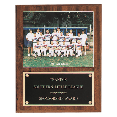 12" x 15" American Walnut Finish Photo Plaque with Black Brass Plate-Holds 8" x 10" Photo