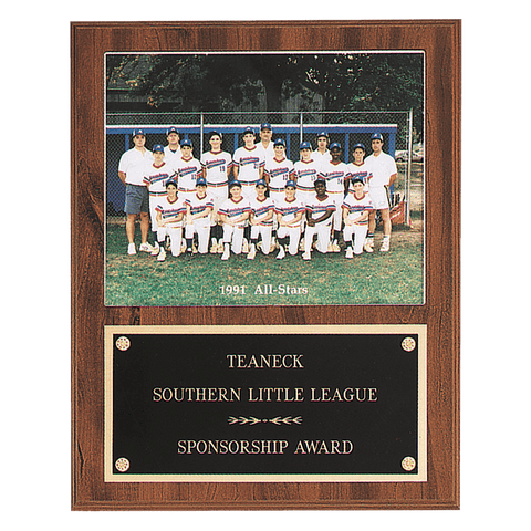 12" x 15" American Walnut Finish Photo Plaque with Black Brass Plate-Holds 8" x 10" Photo