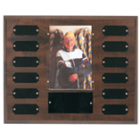 12 PLATE W/ 4" x 6" PHOTO HOLDER, COMPLETED CHERRY FINISH PERPETUAL PLAQUE