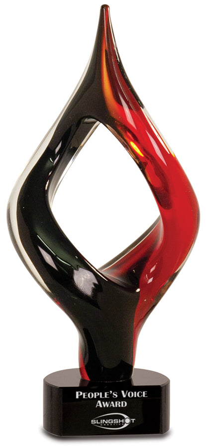 Red and Black Twisted Art Glass 13 1/4"