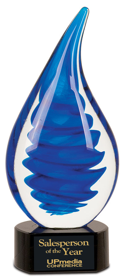BLUE TWIST RAIN DROP - ART GLASS - PREMIER CRYSTAL - 10-1/4"