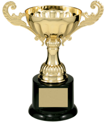 Gold or Silver Completed Metal Cup Trophy on Plastic Base