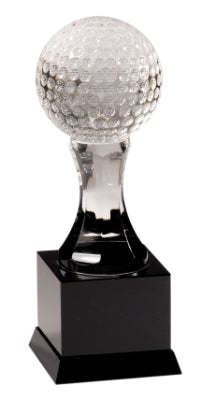 9" Crystal Golf Ball on Black Pedestal Base