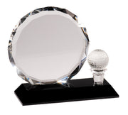 Round Facet Crystal with Golf Ball on Black Pedestal Base