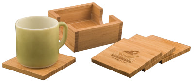 Engraved Bamboo Coaster 4 piece Set with Wooden Gift Box