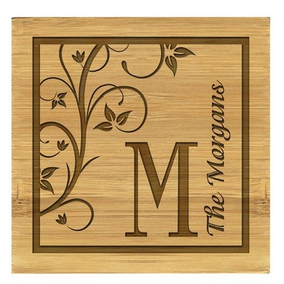 Engraved Bamboo Coaster 4 piece Set with Wooden Gift Box