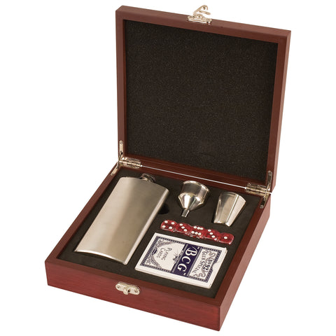 Flask Game Gift Set in Personalized Rosewood Box