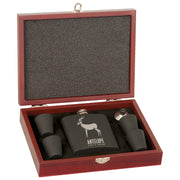 Stainless Steel Flask Set with Wood Presentation Box/ Includes Flask, 4 Shot Glasses & Funnel