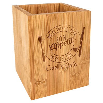 Bamboo Kitchen Utensil Holder - Engraved -