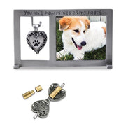 Pet Memorial Ash Holder Pawprint Heart Locket Dangle 3x5 Photo Silver-tone Frame