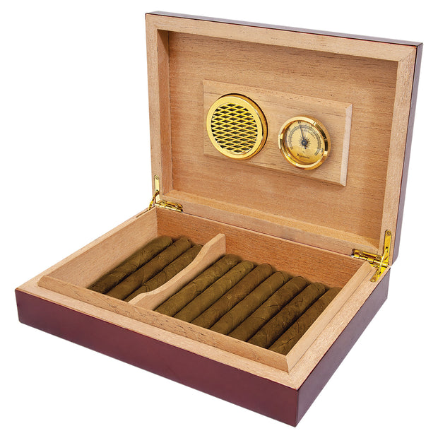 Humidor with Hygrometer & Humidifier inside personalized box made of Spanish Cedar