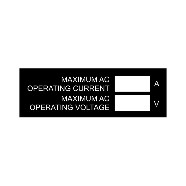 1x3, Maximum AC Operating Current- Black background, white letters
