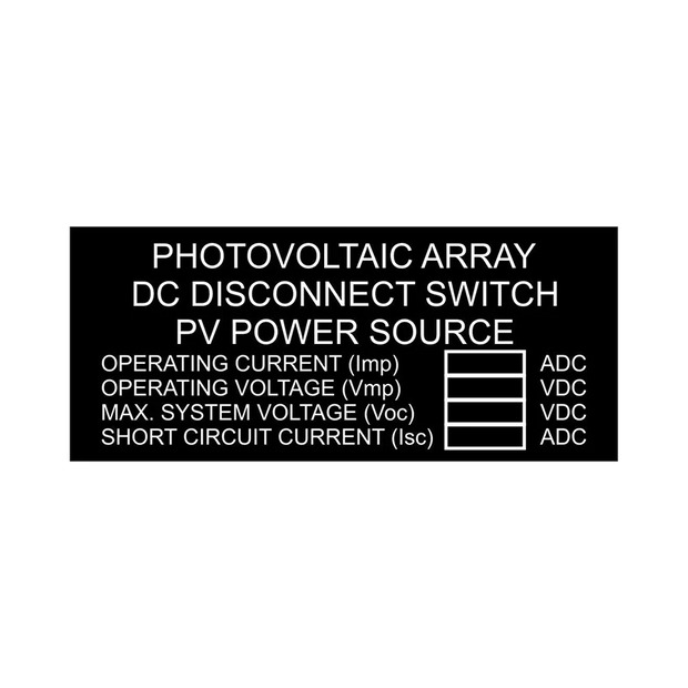 1.5x3.5 Photovoltaic Array DC Disconnect Switch PV Power Source with Values, Black Boxes- Black background, white letters