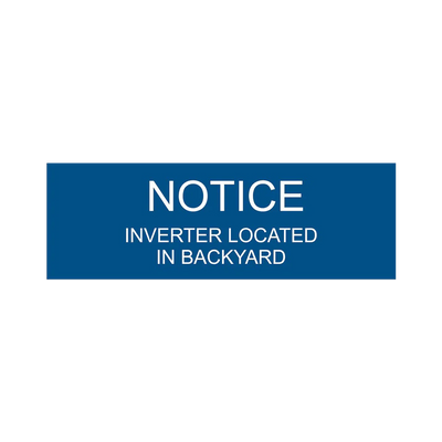 1x3, Notice Inverter Located, Blue background, white letters