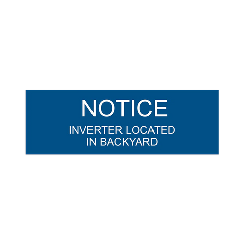 1x3, Notice Inverter Located, Blue background, white letters