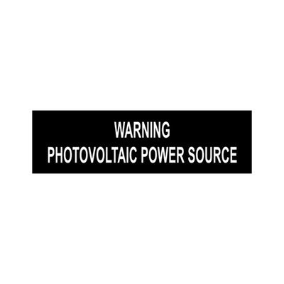 .5x1.75, Warning Photovoltaic Power Source - Black background, white letters