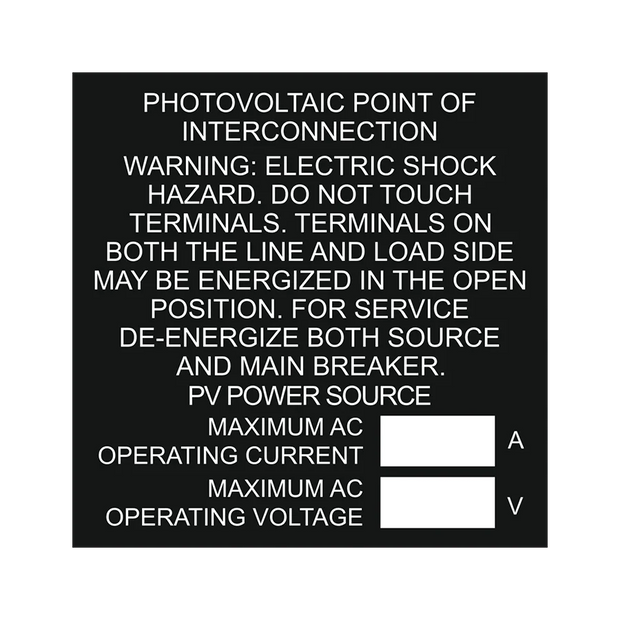 3x3, Photovoltaic Point of Interconnection- Black background, white letters