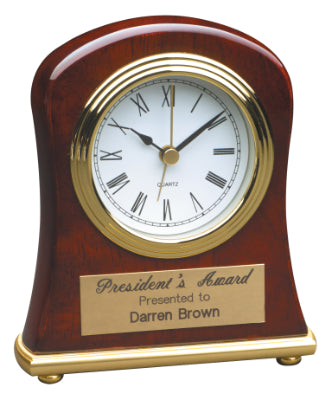 4.5" X 5" ENGRAVED BELL SHAPED ROSEWOOD PIANO FINISH CLOCK