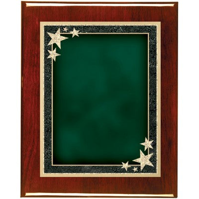 ROSEWOOD PIANO FINISH PLAQUE WITH STARBURST BRASS PLATE