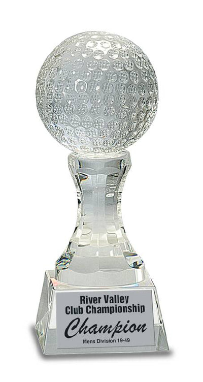 7 3/4" Crystal Golf Ball on Clear Pedestal Base