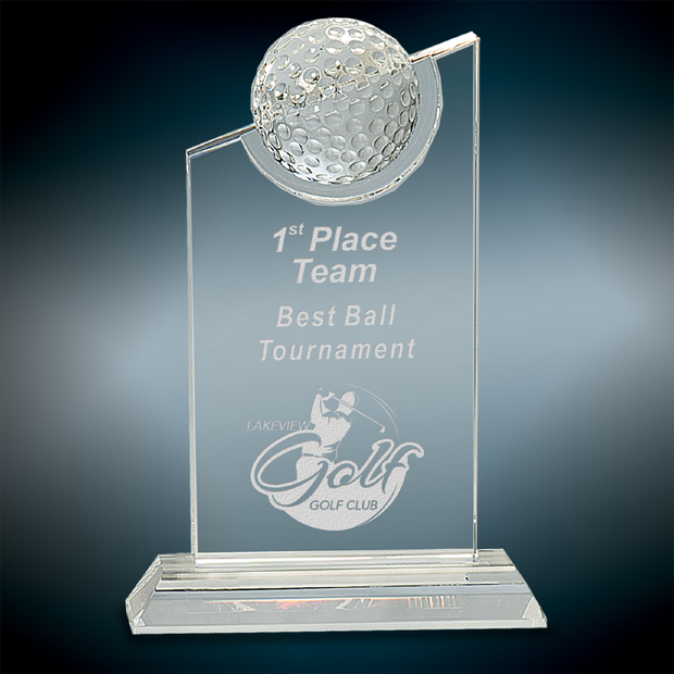 8" Clear Crystal with Inset Crystal Golf Ball on Clear Base