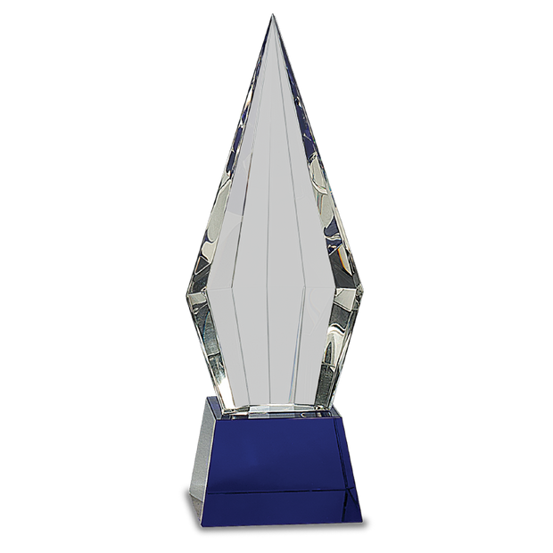 Obelisk Facet Crystal on Blue Pedestal Base