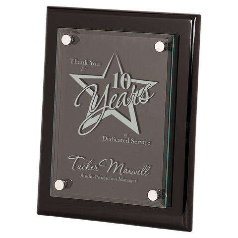 BLACK PIANO FINISH FLOATING GLASS PLAQUE