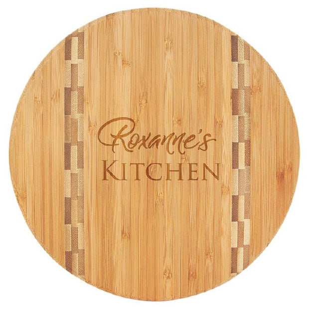 Personalized Round Bamboo cutting board with stand - Two sizes to choose from