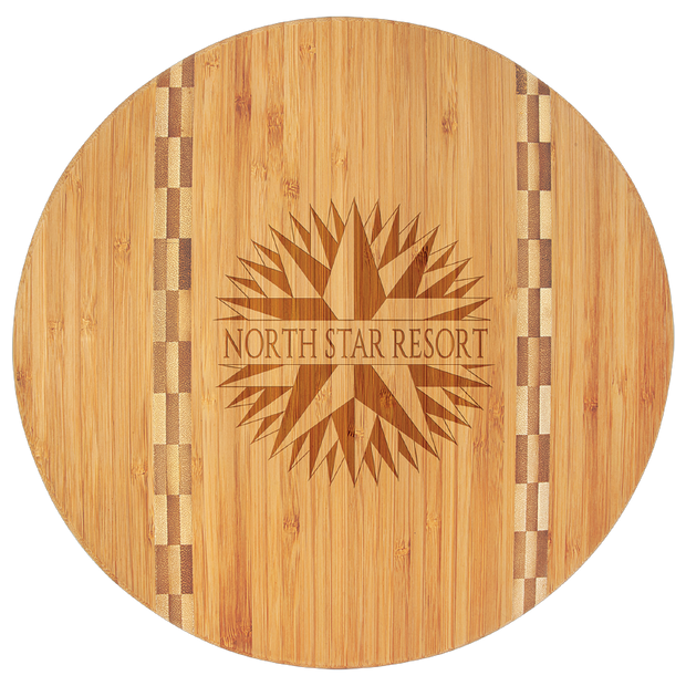 Personalized Round Bamboo cutting board with stand - Two sizes to choose from