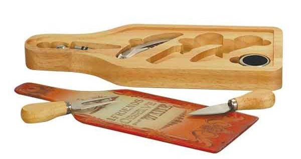 Wine Cutting Board | Wine and Cheese 6 Piece Set | Laser Etched, LLC