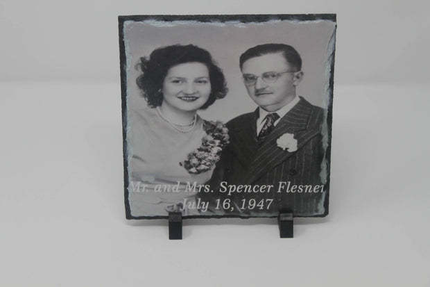 Photo Slate Rock Plaque- 7.5" x 7.5"  - Custom Chiseled Edge Slate Using Your Photograph and Verbiage