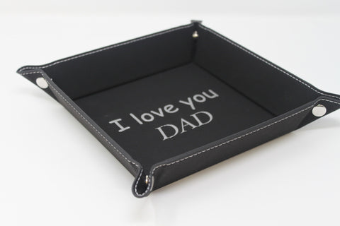 LASER ENGRAVED LEATHERETTE SNAP UP TRAY 9" x 9"