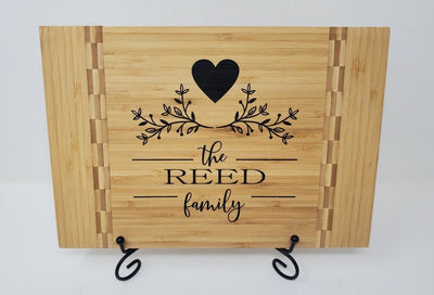 Personalized Bamboo cutting board with stand - Three sizes to choose from