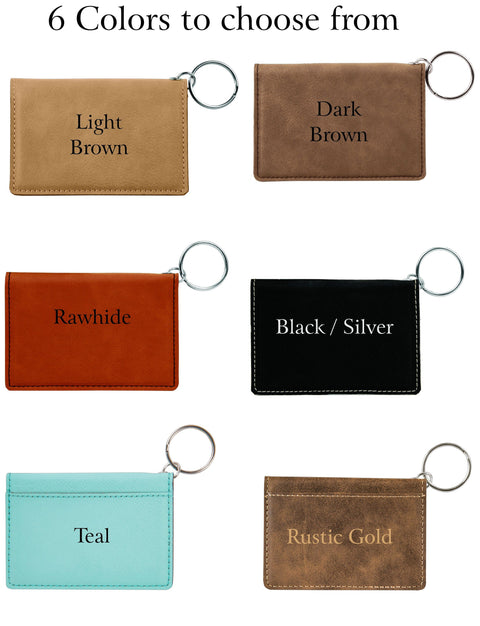 Engraved Leatherette ID Holder Keychain - Personalized - Wallet Card Holder - Engraved Name