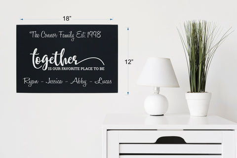 Together Favorite place to be Personalized - 12" x 18" Leatherette Wall Decor - Engraved Art - Gift -  Your choice of color - housewarming