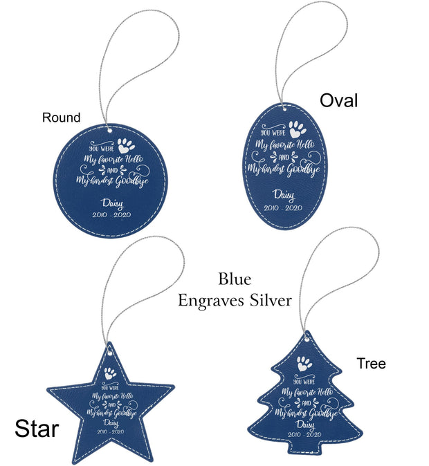 In Memory of Pet Christmas Ornament - Laser Engraved Faux Leather - Four  Shaped Ornament with Gold String - 7 Colors