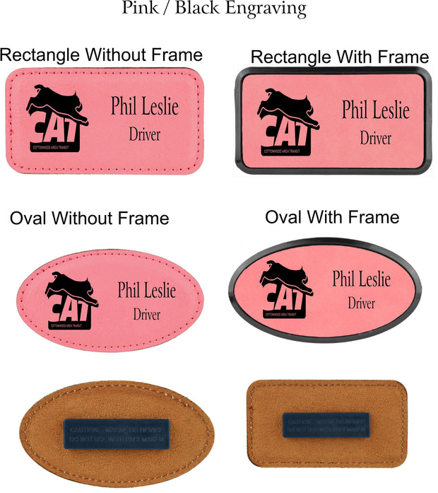Laser Engraved Leatherette Name badge with Magnetic backing - Personalized Wearable - Your Logo - Identification - NINE COLOR OPTIONS