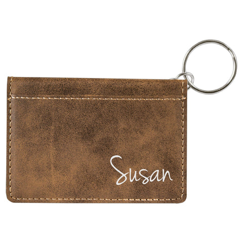 Engraved Leatherette ID Holder Keychain - Personalized - Wallet Card Holder - Engraved Name
